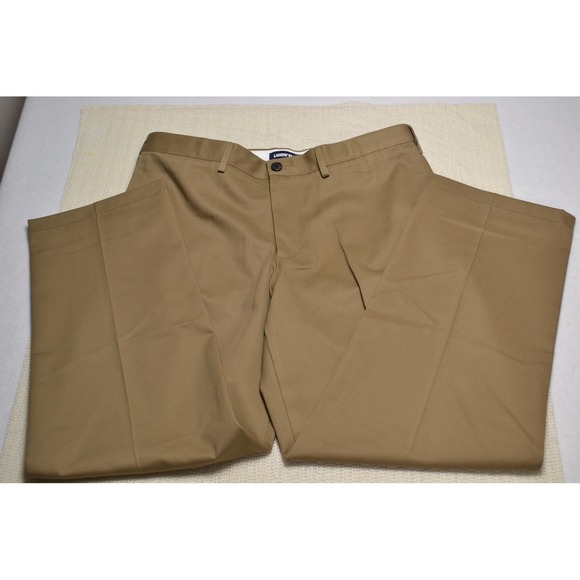 Lands' End Chino Pants Mens 35 Tan Traditional Fit Cotton Khakis Work Casual - Picture 3 of 6